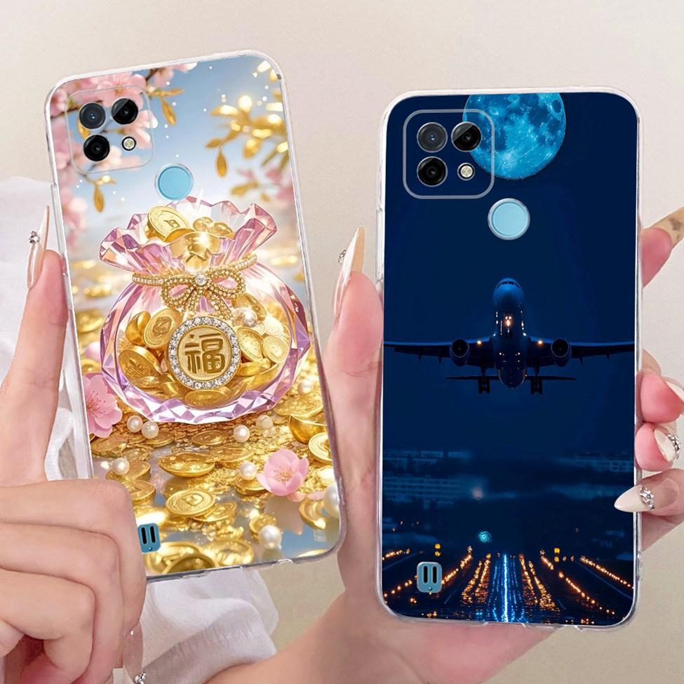 Clear Cover For Realme C21 Case RMX3201 Cute Cat Fashion Butterfly Funny Painted Phone Casing For Real me C21