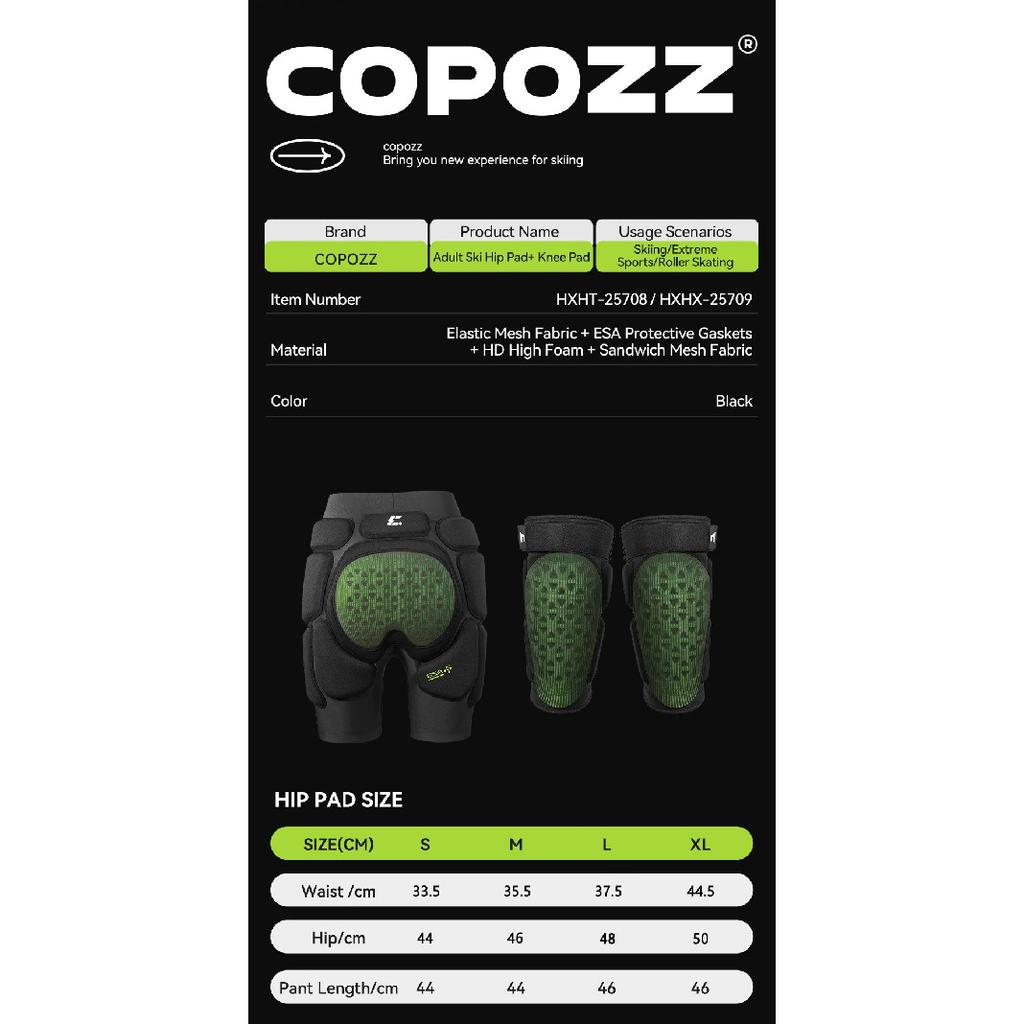 COPOZZ Sports Protective Gear Set Skateboard Adult ESA Sponge Thicken Impact-resistant Bicycle Women Men Ski Knee And Hip Pads