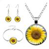 Стиль ретро, ​​комплект ожерелья с подвеской из драгоценных камней «Подсолнух», модный браслет, комплект ювелирных изделий из сережек-гвоздиков. Набор из трех частей.
