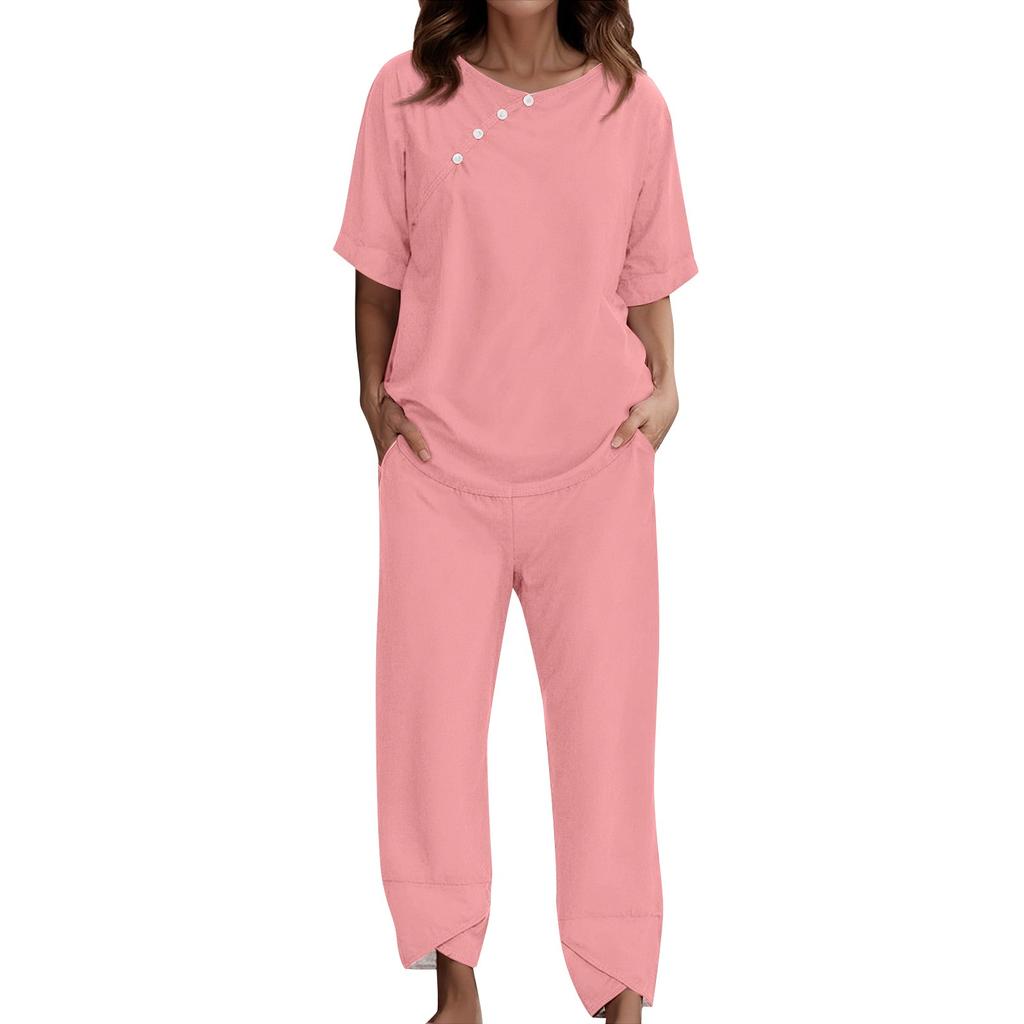 Женский костюм для отдыха, пижама, свободные брюки с короткими рукавами, домашняя одежда из двух предметов