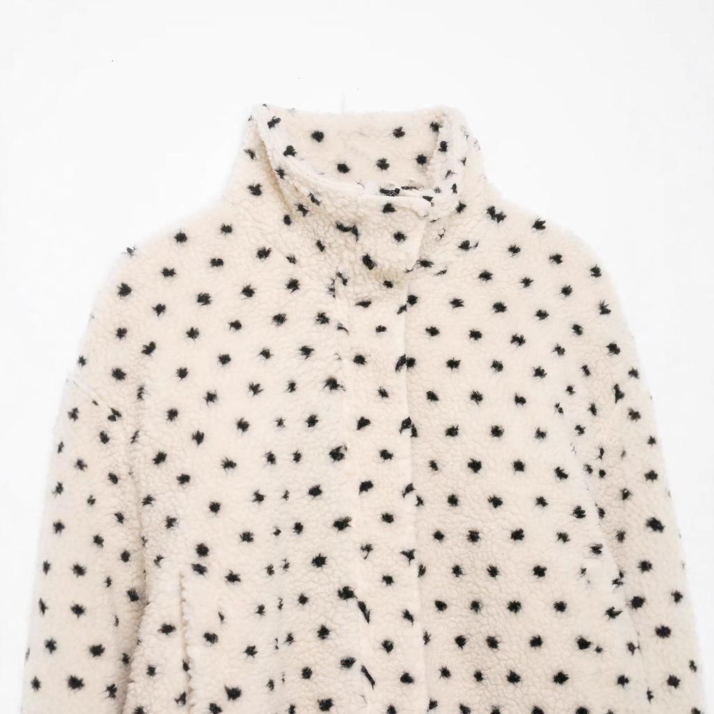 Autumn and winter new European and American fashion polka dot fleece jacket