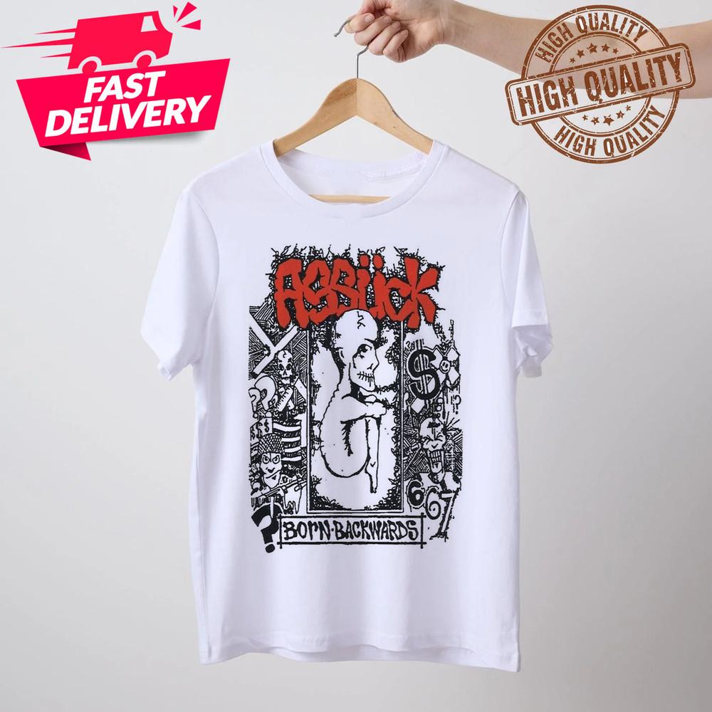 Футболка с принтом Born Backwards Assuck Band Классическая Белая Унисекс S-5XL 1J0350 Унисекс Футболка