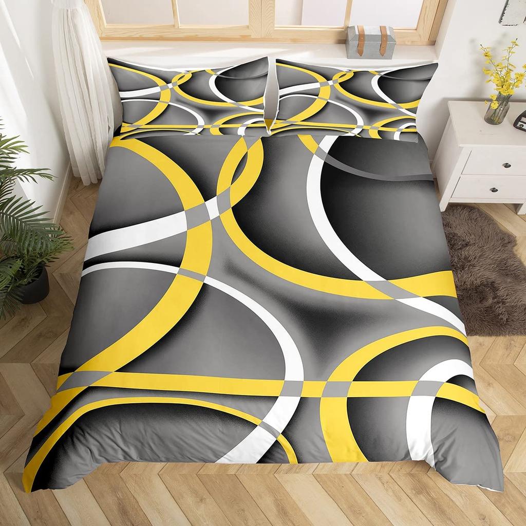 Yellow And Grey Themed Duvet Cover Sets Queen Lightweight Down Quilt Covers Bedroom Decor Abstract Art Bedspread Covers No Quilt
