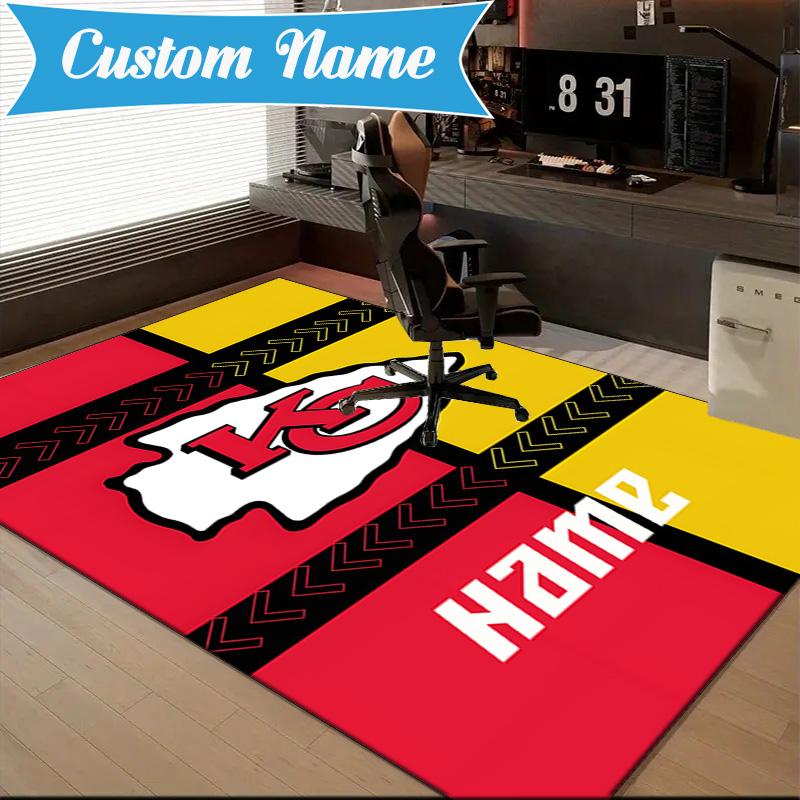 Custom Name Kansas Chiefs Fan Gear Rug Game Carpet, Floor Mat for Bedroom Living Room Entryway Rug, Home Decor Idea Gift for Christmas birthday