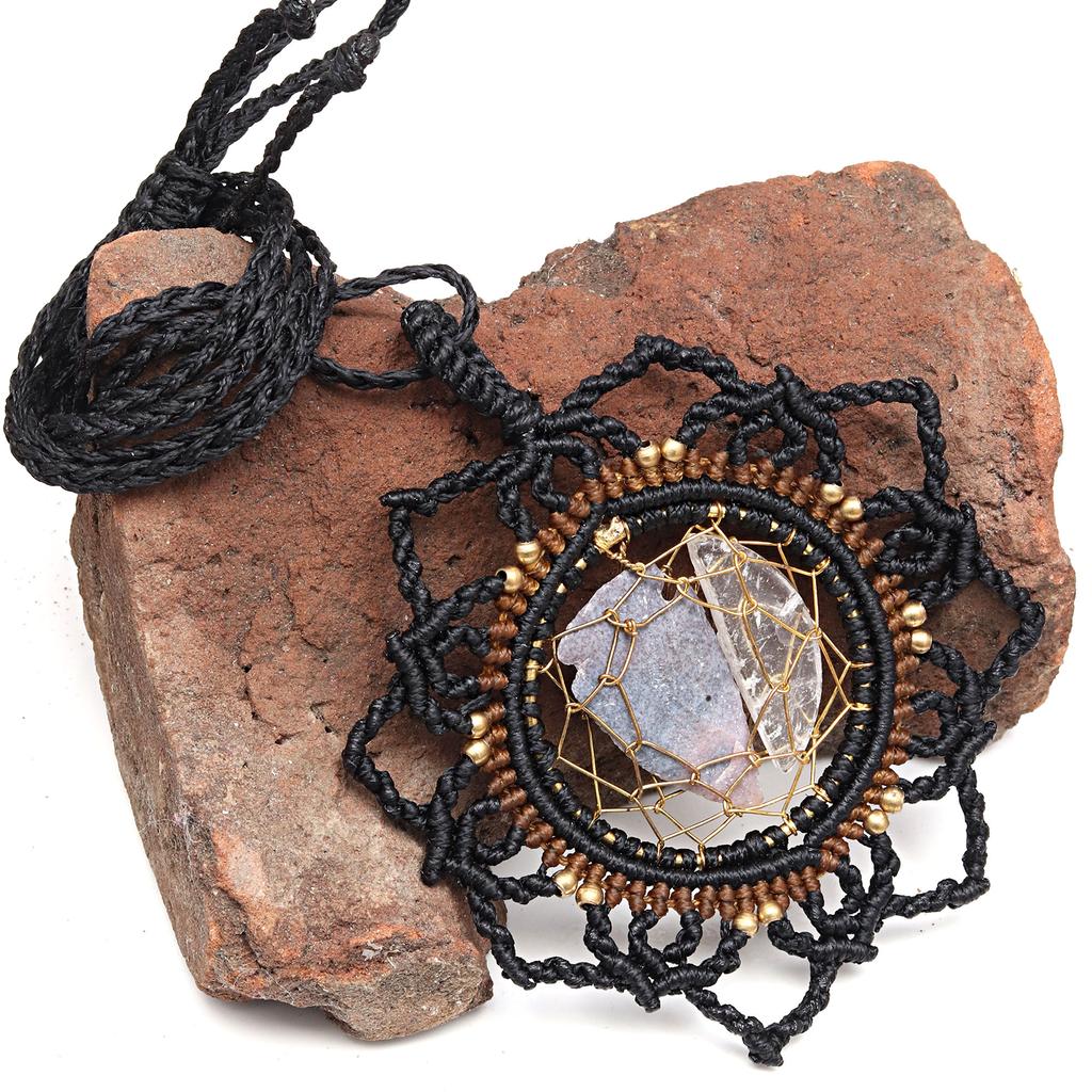 Necklace Macrame Agate Handmade Pendant Necklace Natural Thread Choker Jewelry