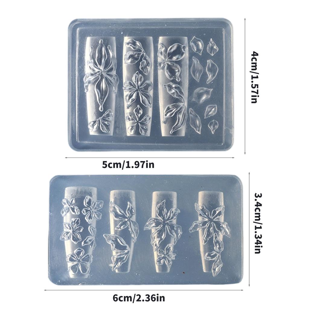 2 Pieces Silicone Nail Art Mould for Floral Embossing Manicure Tool With Reusable Flower Designs Templates