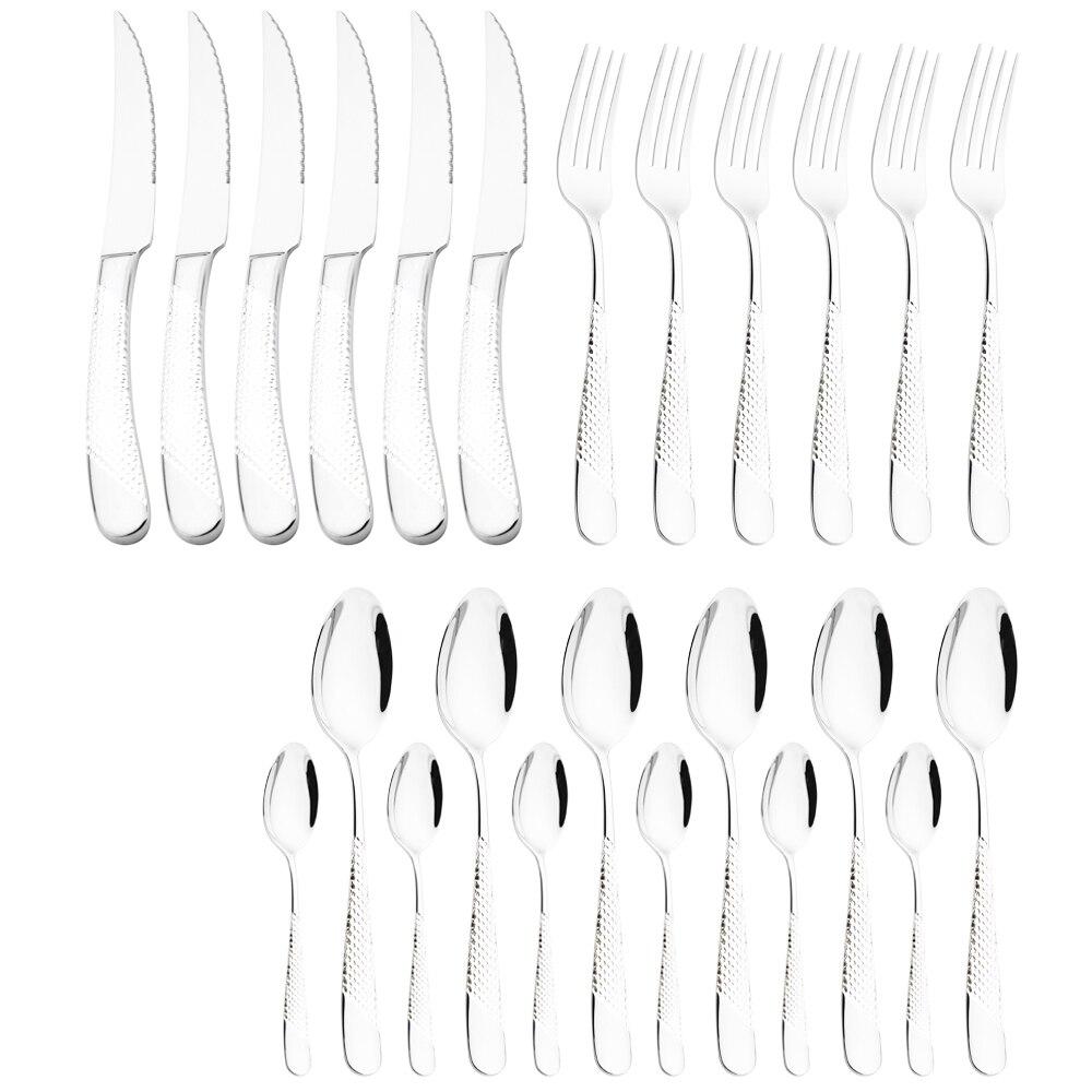 Набор кухонной посуды Нержавеющая сталь Вилка Ложки Ножи Набор столовых приборов Золото 24/16 шт. Серебро Набор столовой посуды 18/10 Нержавеющая сталь