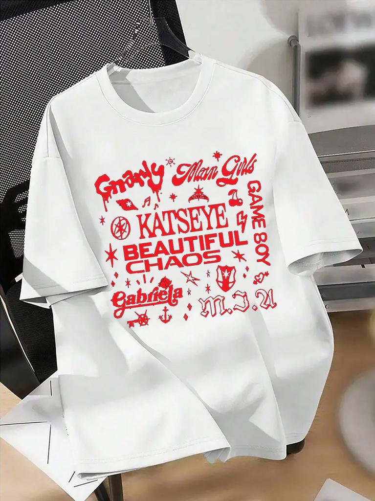 Retro Katseye Beautiful Chaos Tshirts Kpop Tee Women and Unisex Oversized Tee Graphic Short Sleeve TShirt Unisex Unisex Women Summer