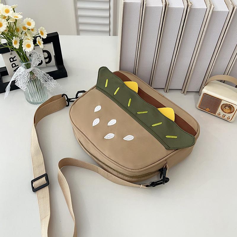 Hamburger Embroidered Cute Girl Crossbody Bag With Zipper For Daily Casual Use