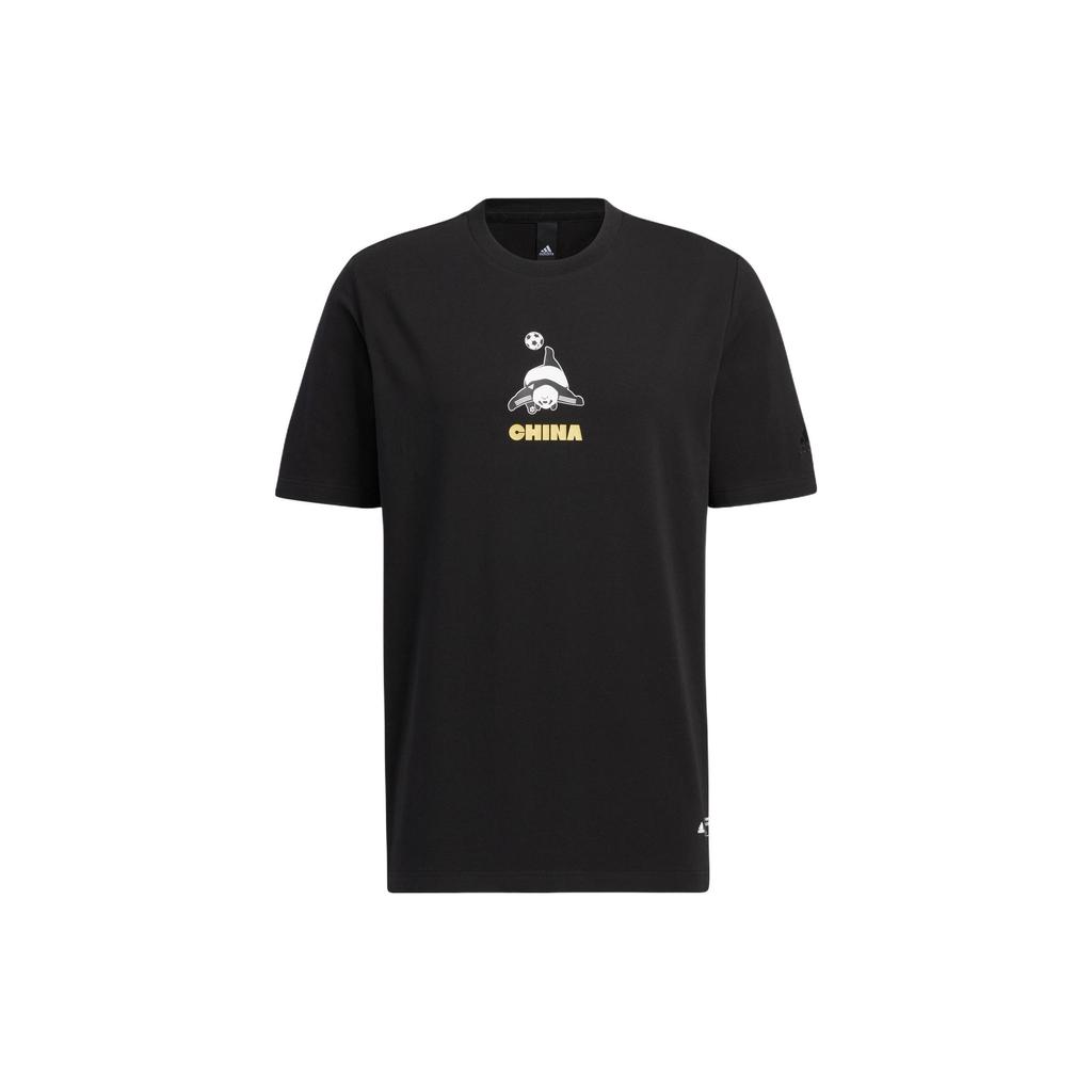 Adidas Повседневная футболка с коротким рукавом и принтом панды с круглым вырезом, мужские топы, черный HS4398