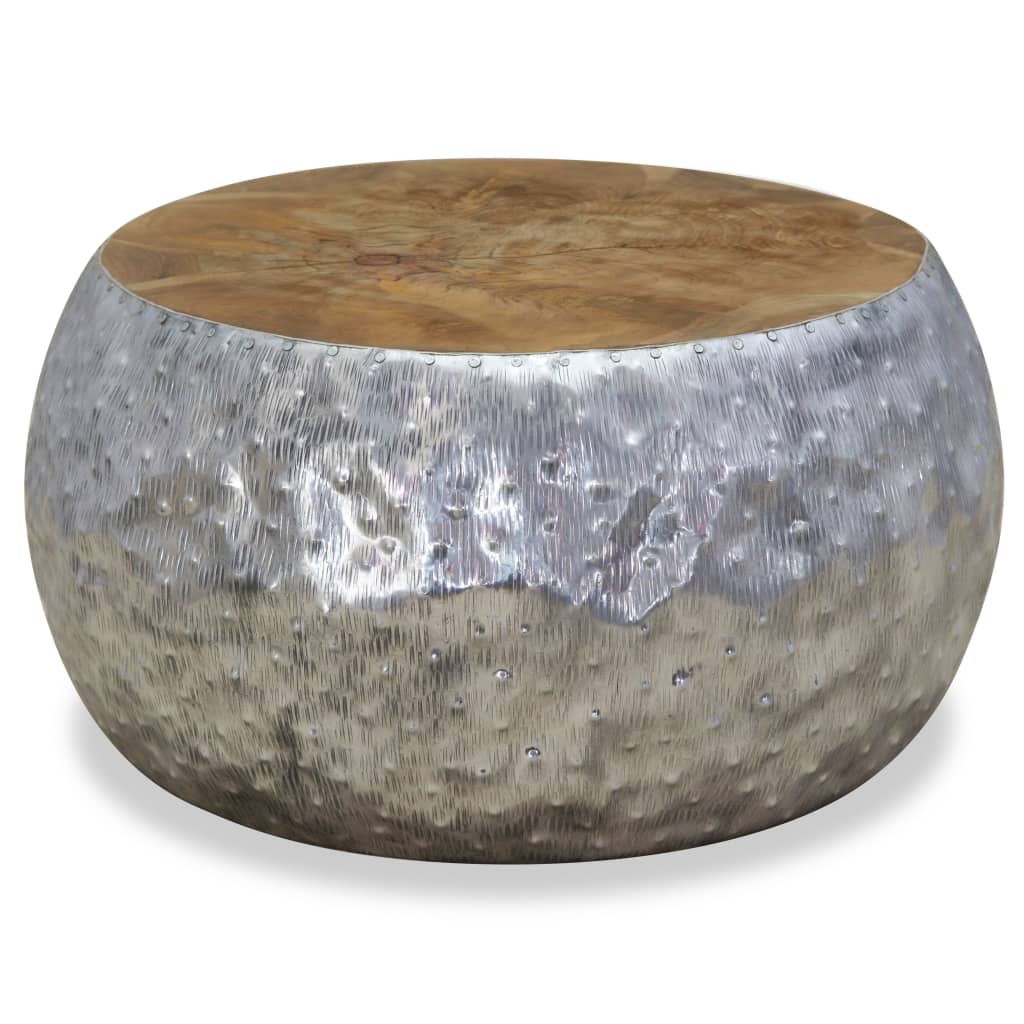 Aluminum and Teak Coffee Table 60 x 60 x 30 cm