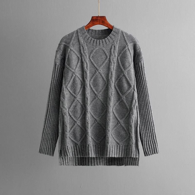 Осень-зима, свободный пуловер с высоким воротником, костюм-свитер, женский однотонный вязаный широкий брюки с длинными рукавами, комплект из двух предметов