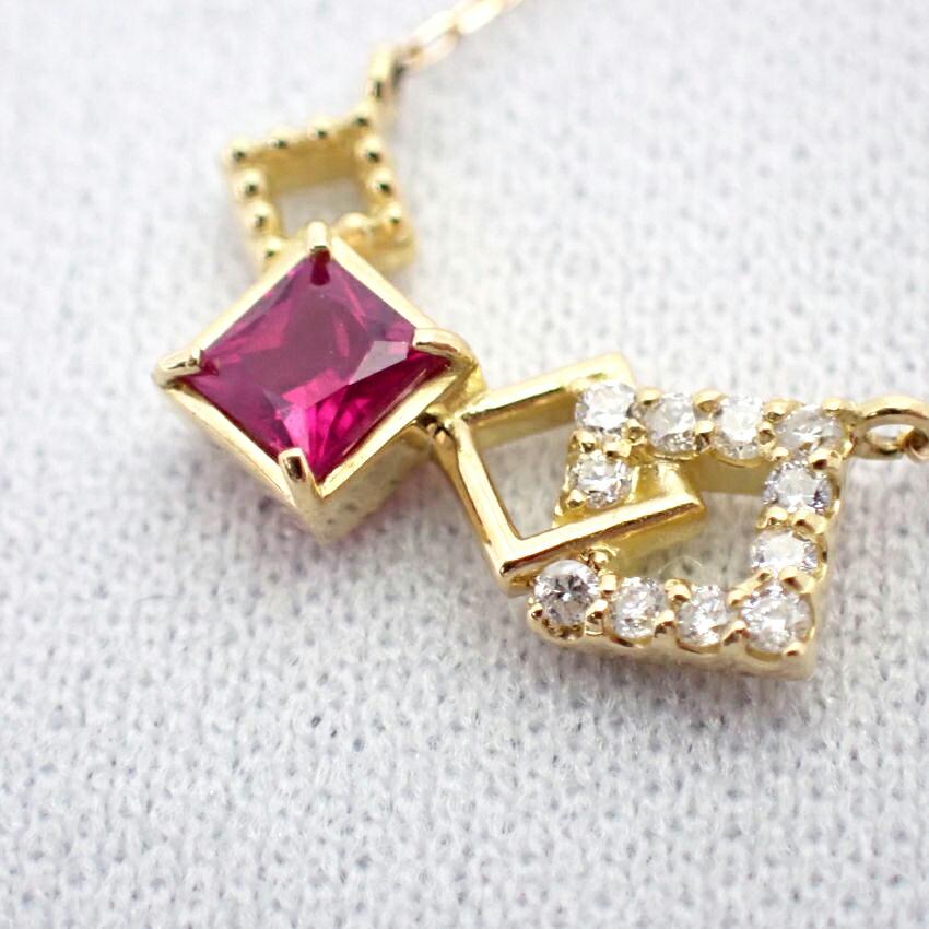 [New] K18 Ruby Diamond Pendant Necklace [i2-8]
