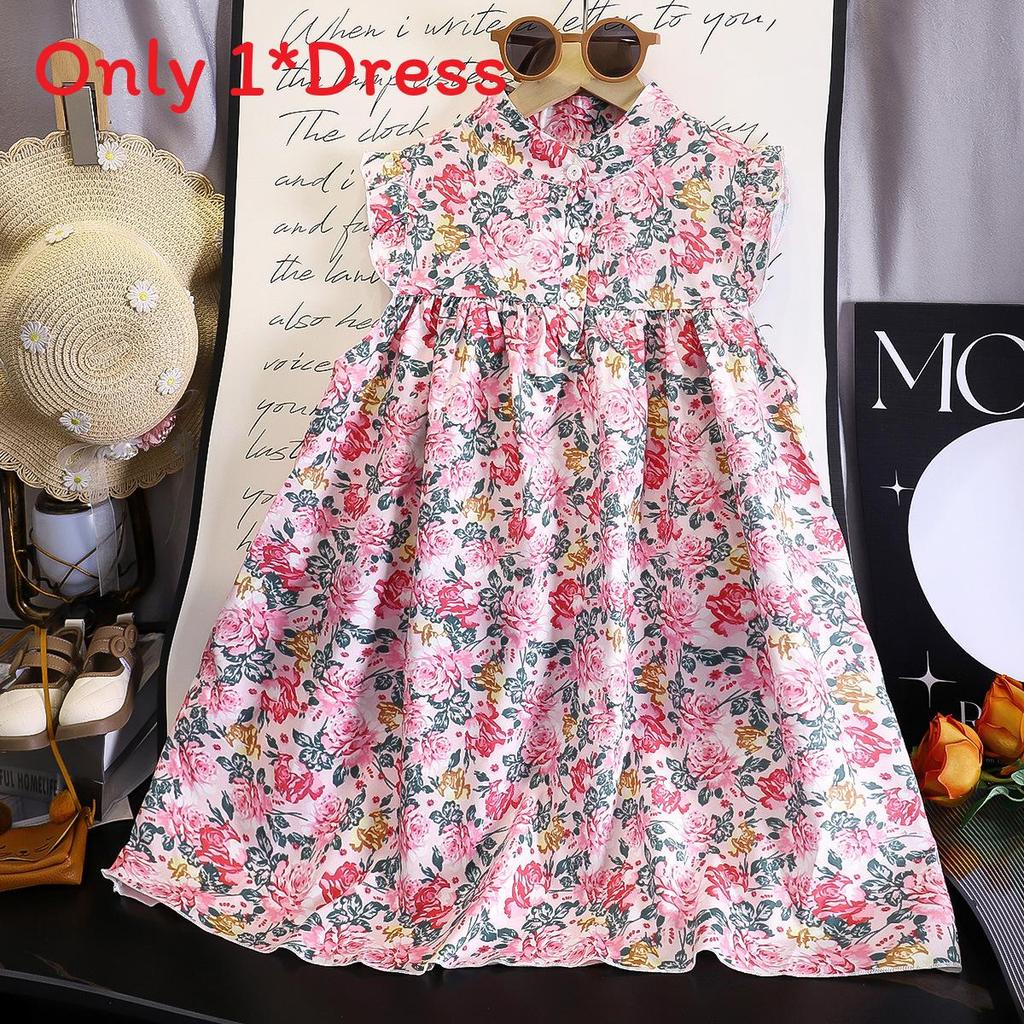 Korean Style Girl Summer Floral A Line Dress With Soft Fabric For Toddler Girls