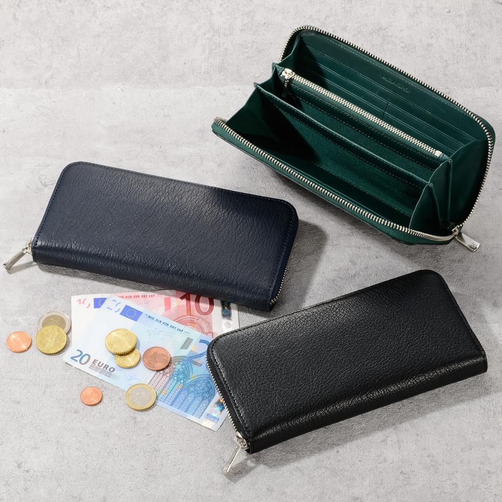 Длинный кошелек на молнии Milagro Himeji из козьей кожи (Кожа Химедзи Натуральная козья кожа Мужской большой вместимости) EA-MI-200 (зеленый)