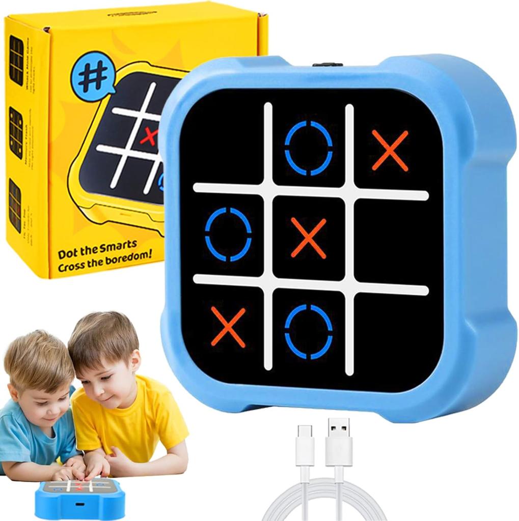 Tic Tac Toe Electronic, 3-in-1 Puzzle Game Console, Board Game, Family Portable Travel Games for Education, 3+ Year Old Boys (Yellow)