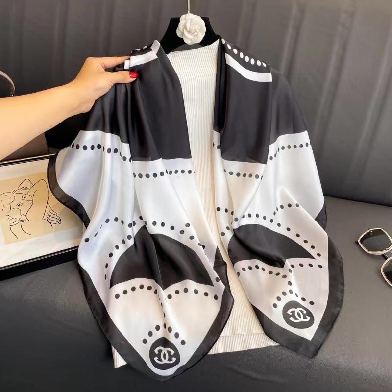 Women S Printed Silk Like Large Square Scarf Fashion Decorative Sun Protection Shawl