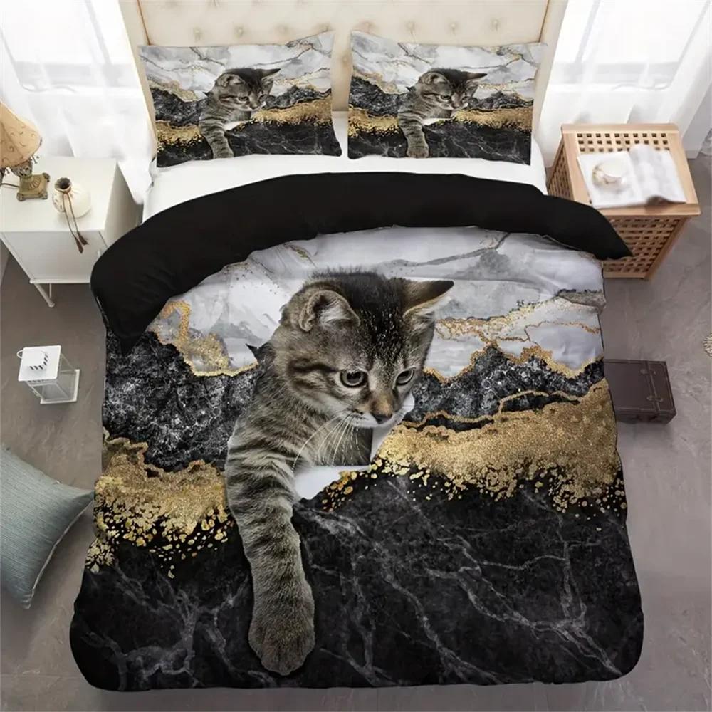 Whimsical Cat Lover's Duvet Cover Set - Soft, Breathable, and Comfortable Pet Cat Pattern Bedding with 3D Animal Theme