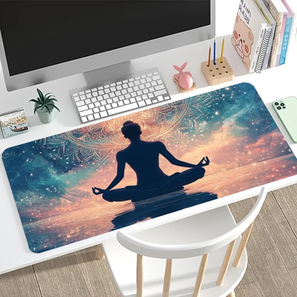 Lotus Meditation Yoga Large Extended Gaming Mouse Pad Non Slip Desk Surface Vintage Spiritual Print For Gaming And Office Setup