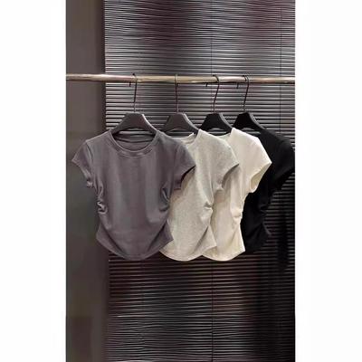 2024 Облегающая футболка с коротким рукавом и круглым вырезом для женщин в стиле «острая девчонка» - Летняя однотонная