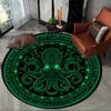 Green Octopus Symbol Round Rug Flannel Printed Carpet Dark Theme Home Decor Cozy Soft Floor Mat Living Room Indoor Use