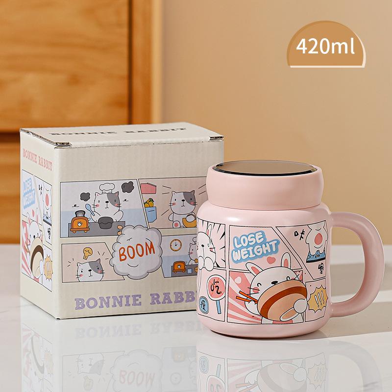 Cute Mug with Lid Spoon High Value Ceramic Water Cup Color Box for Girls Cartoon Office Couple Cup for Home Use