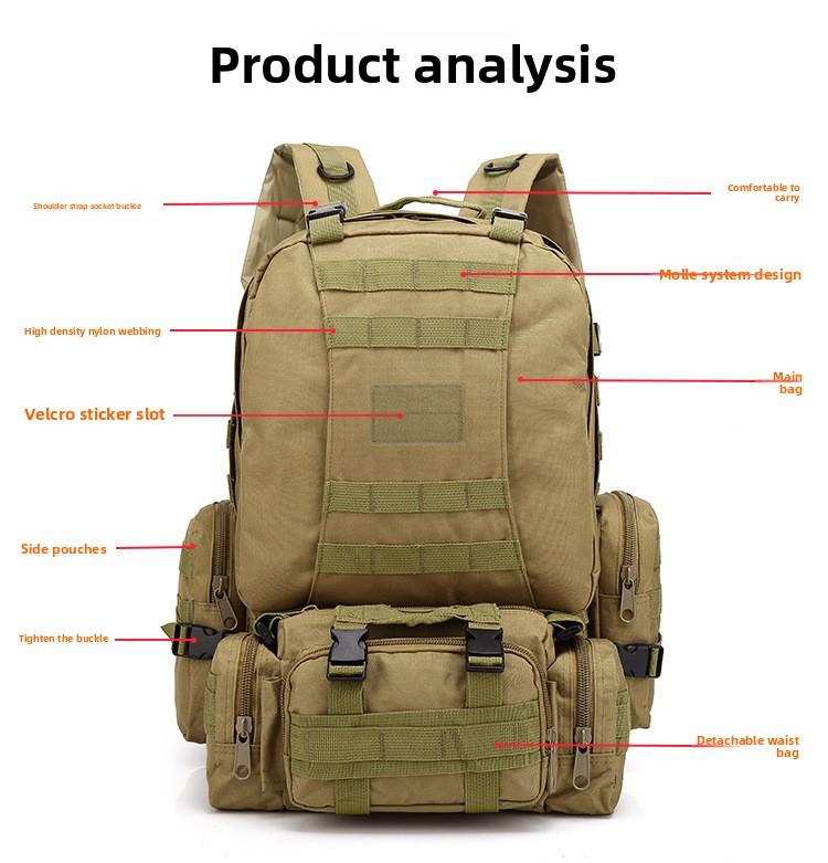 Camouflage tactical bag combination heavy-duty hiking bag large capacity outdoor hiking and fitness backpack sports backpack