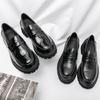 Men's Black Leather Slip-On Loafers: Thick-Soled, Height-Boosting, Stylish Casual Shoes for Spring and Autumn 2022