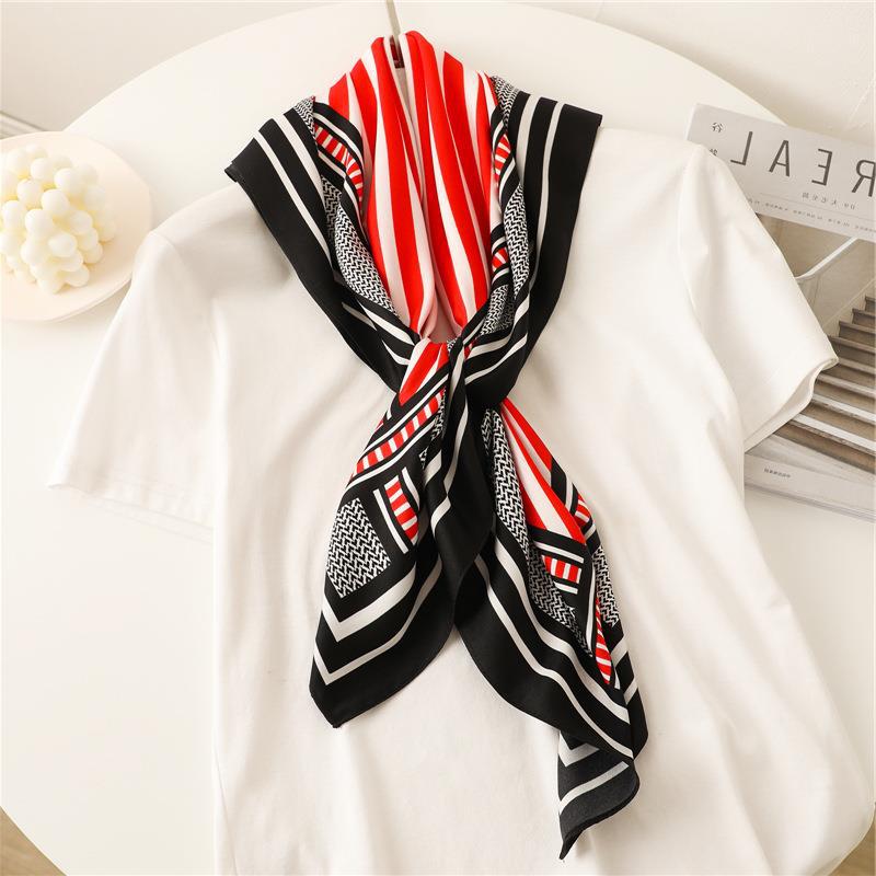 European and American style fashion simple geometric large square scarf 91cm twill silk scarf autumn and winter thin shawl striped silk scarf women