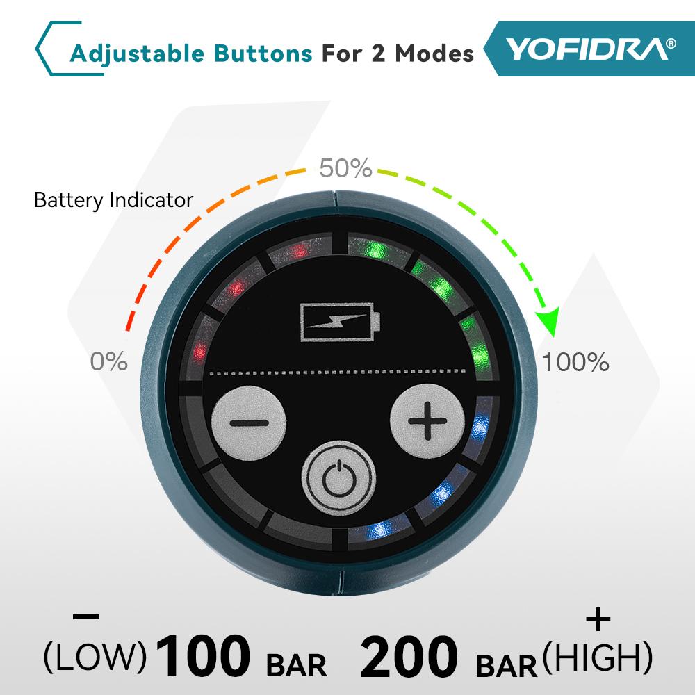 Yofidra Безщеточная мойка высокого давления 200 Бар, водяной пистолет для автомобиля + ведро, очиститель для сада, распылитель для аккумулятора Makita 21 В (штырь)