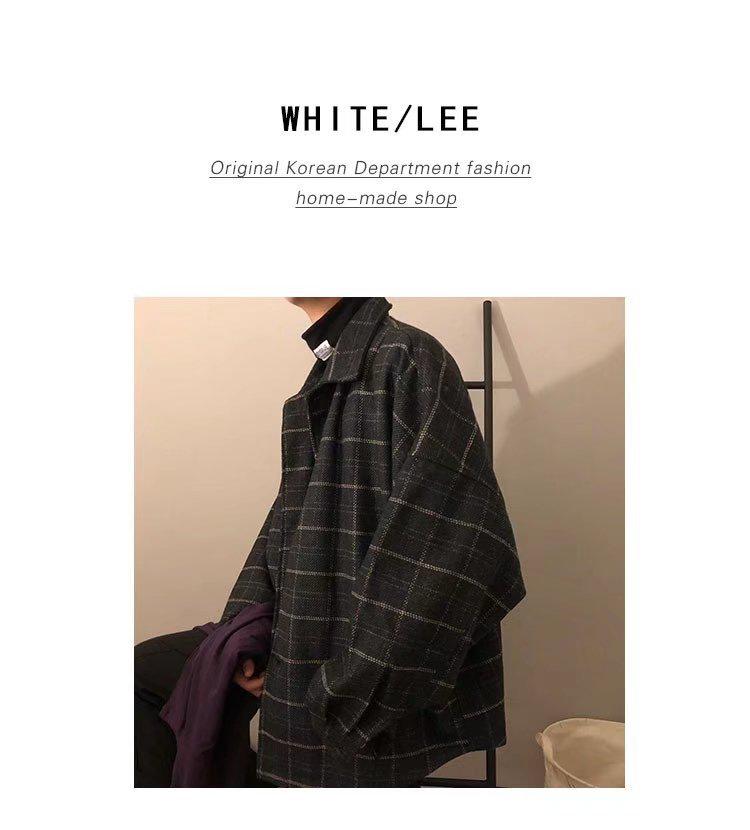 Мужская модная шерстяная куртка в клетку в стиле ретро - Осень/Зима 2022 г., корейский свободный крой