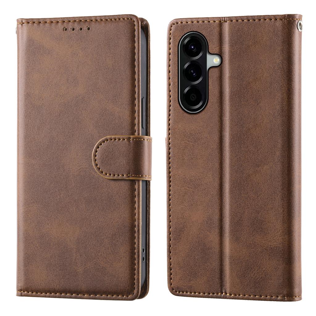 For Samsung Galaxy A56 5G Case Stand Wallet Calf Texture PU Leather Flip Phone Cover with Wrist Strap