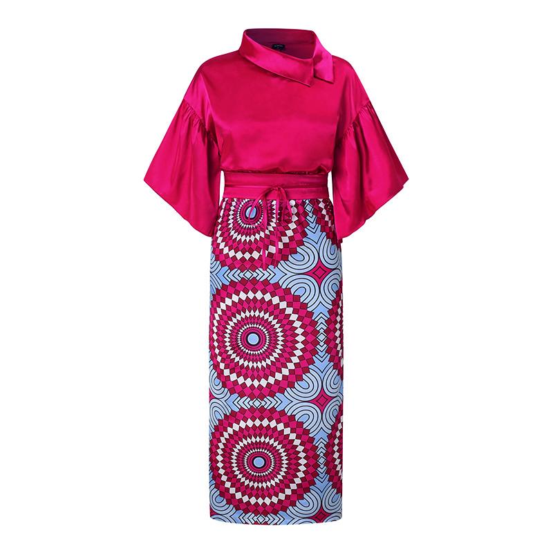 Женский топ большого размера с расклешенным воротником и длинными рукавами с принтом 