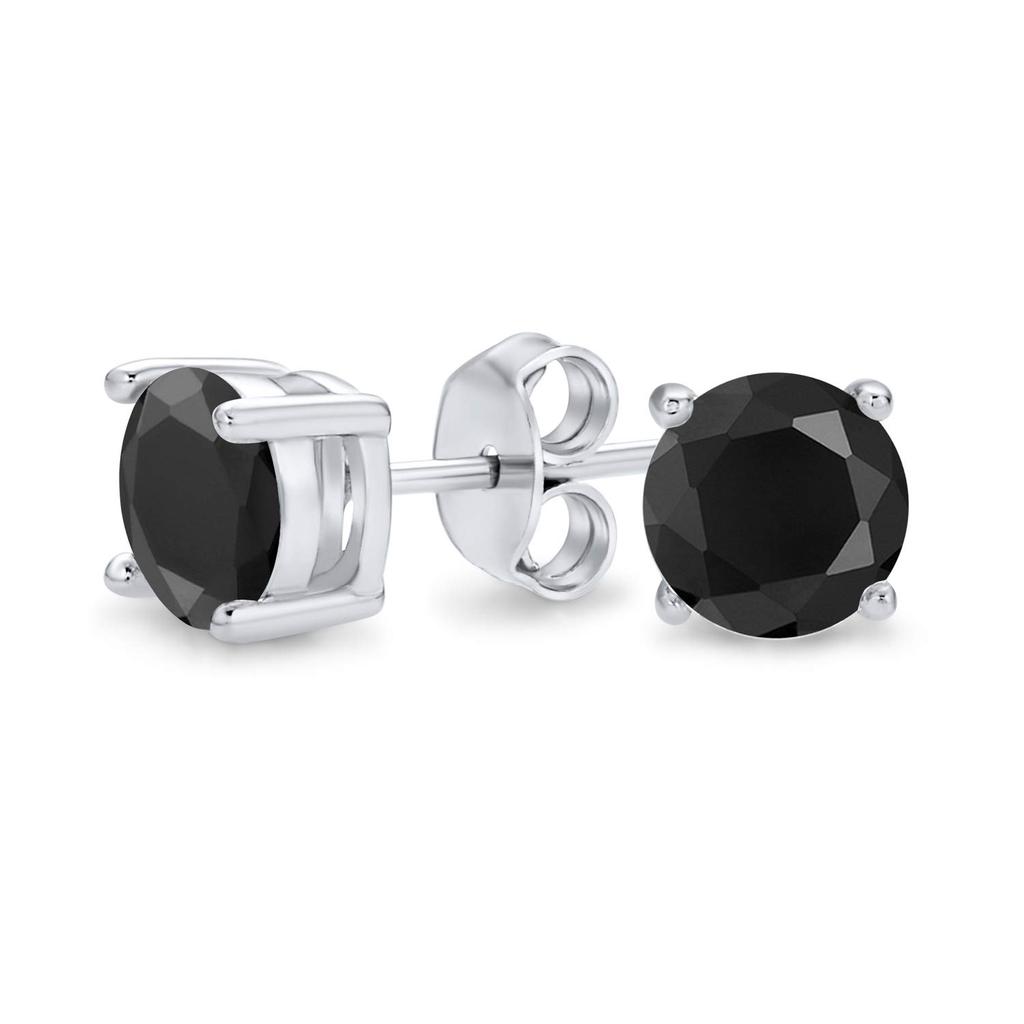 Black Round CZ Stud Sterling "4CT Earrings, Unisex, .925 Silver"