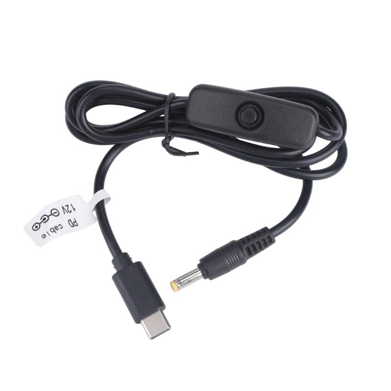 Кабель USB C к 12 В для использования с Power Delivery, Управление Вкл/Выкл, Круглый наконечник 4,0x1,7 мм с положительным центром, Шнур 1 м, Черный, для стационарных устройств