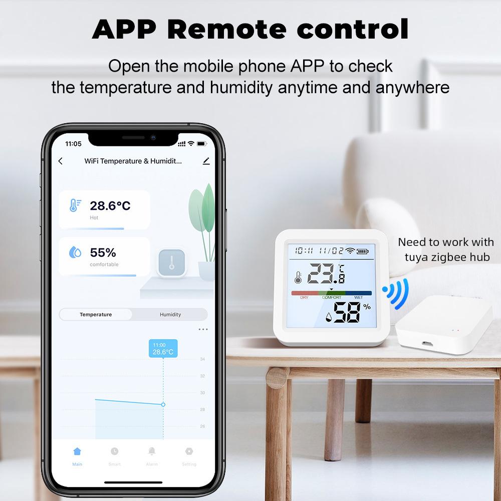 ZigBee Temperature and Humidity Sensor with Tuya APP Control LCD Screen Works With Google Assistant and Need Tuya Zigbee Hub