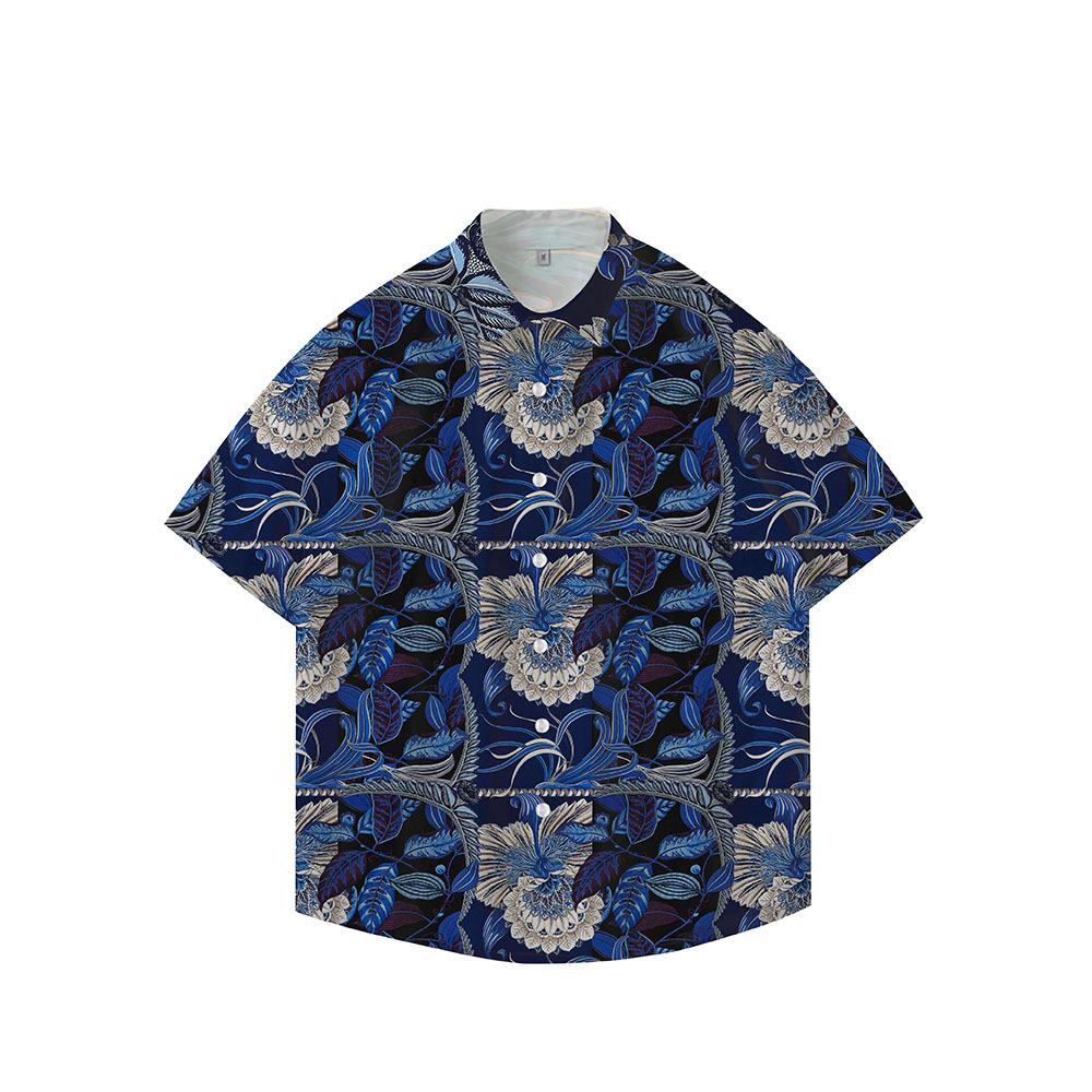 Men'S Shirt Summer Flower Fashion Casual Short Sleeve Flower Shirt Men'S