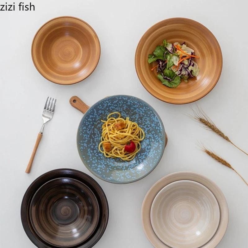 Ceramic Deep Disc Fruit Plate Salad Bowl Dessert Bowl Soup Bowls Noodle Bowls Dining Plate Sashimi Plate Snack Tray Cold Dishes