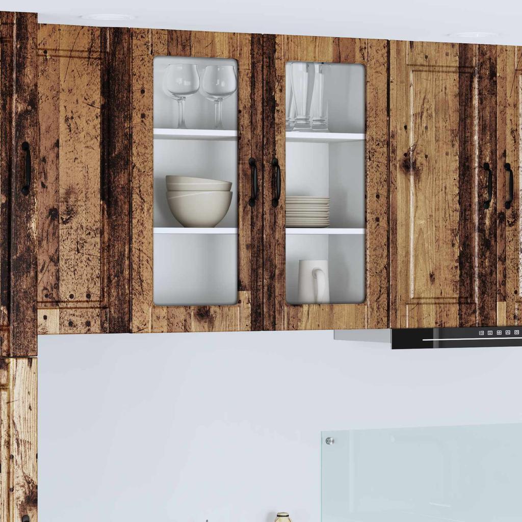 Porto Wall Mounted Glass Cabinet Reclaimed Wood Look 80 x 31 x 80 cm Engineered Wood
