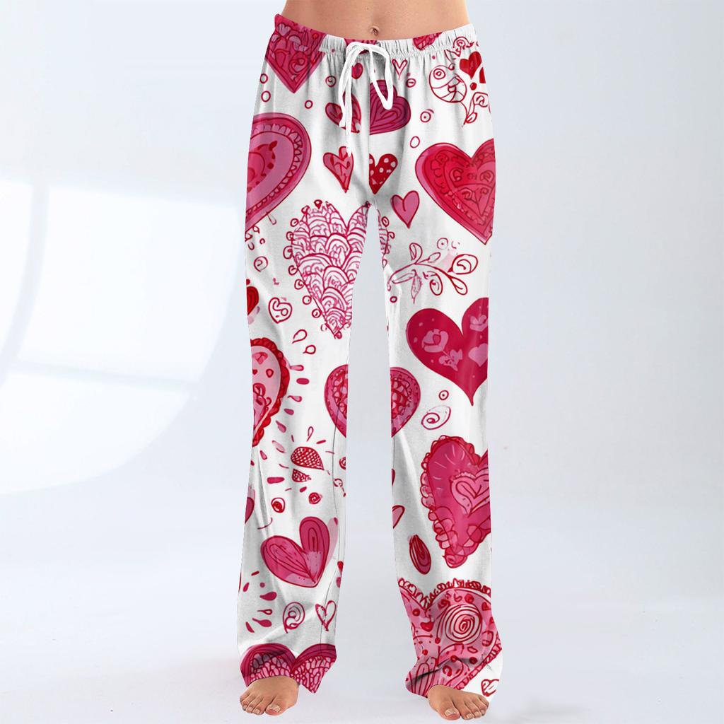 Women's Fashionable Loose Casual Trousers With Valentine's Day Heart Print