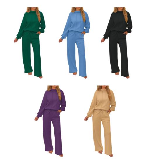 Женские костюмы-двойки, толстовка с длинным рукавом, худи-пуловер, брюки с широкими штанинами, комплекты спортивных костюмов, осенний повседневный домашний спортивный костюм