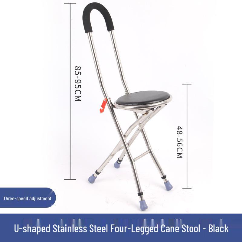 Multi-functional Anti-slip Folding Cane Stool for Elderly – Lightweight and Four-legged Chair for Outdoor Walking