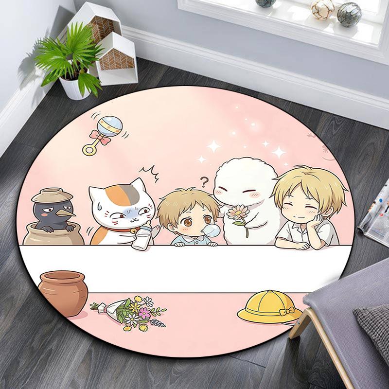Natsume's Book of Friends Round Area Rug,Carpet Rug for Living Room Bedroom Sofa Playroom Decor,Non-slip Floor Mat