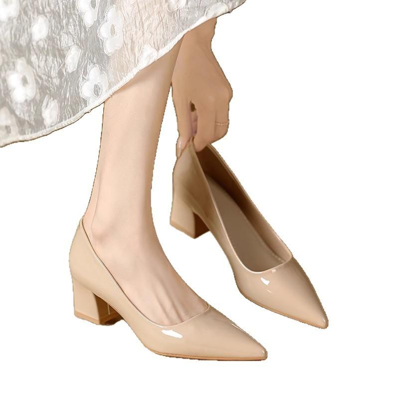 Elegant Pu Pointed Toe Loafers For Women With Chunky Heel For Daily Wear
