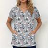 Scrubs Medical Uniforms Woman Fashion Floral Print Dental Nurse Tops V-Neck Short Sleeve Patch Pocket Tees Nurse Uniform Woman