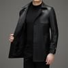 Large Size Middle-aged Men's Fleece Sheepskin Leather Jacket, Mid-length Coat, Lapel Daddy Leather Jacket