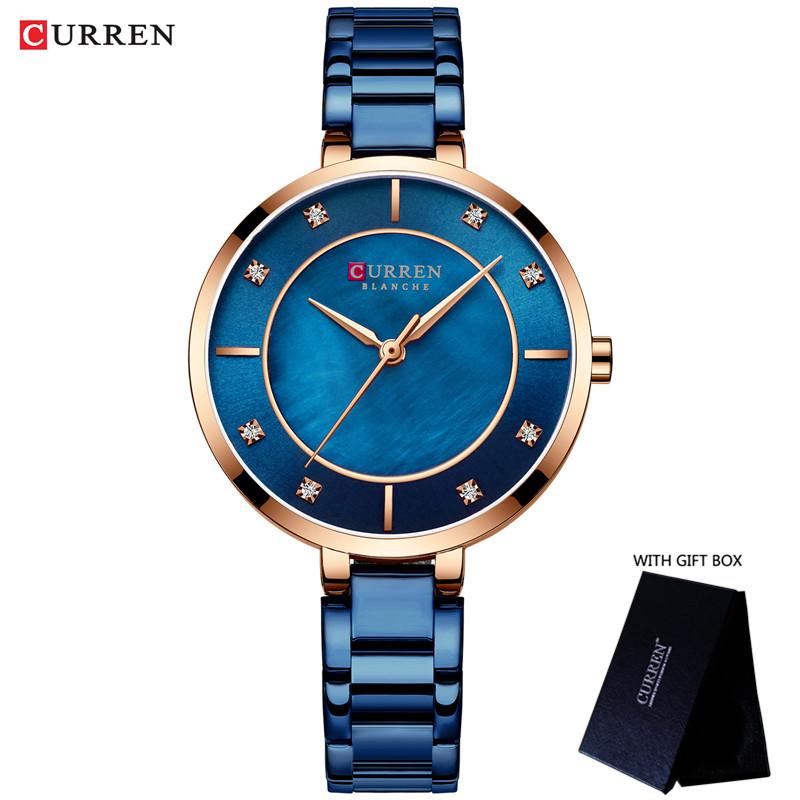 CURREN Women Watches Top Brand Luxury Gold Blue Ladies Wrist Quartz Watch Stainless Steel Classic Bracelet Female Clock New 9051