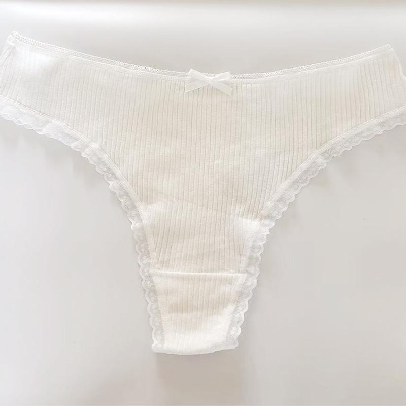 Women's Sexy Bowknot Solid Color Breathable Cotton Low Rise Thong M-XL
