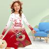 Girl Casual 3D Smiling Deer Print Round Neck Long Sleeve Dress Kid Princess Dress