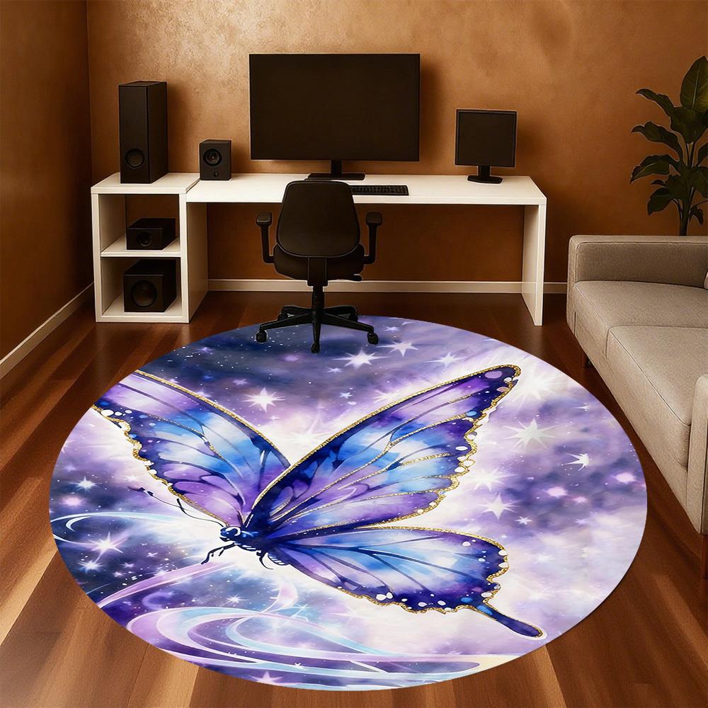 1pc Butterfly Galaxy Round Chair mat office Area Rug - Non-Slip, Floor Mat for Office, Bedroom, and Indoor Decor p127181